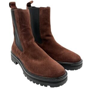 Reformation Brown Suede Lug Sole Chelsea Boots 'Katerina' Women's 9.5 Minimalism